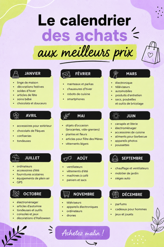 Calendrier des meilleures promotions toute l'année affiché sur un bureau avec des notes