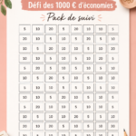 Femme souriante examinant son plan d'épargne avec un challenge de 1000 euros