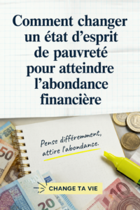 Femme réfléchissant à ses finances avec un carnet et un stylo, symbolisant le changement d'état d'esprit