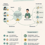 Illustration de fonds communs de placement montrant des graphes de croissance d'investissement.