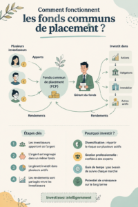Illustration de fonds communs de placement montrant des graphes de croissance d'investissement.
