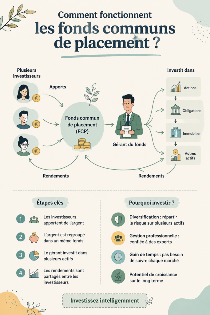 Illustration de fonds communs de placement montrant des graphes de croissance d'investissement.