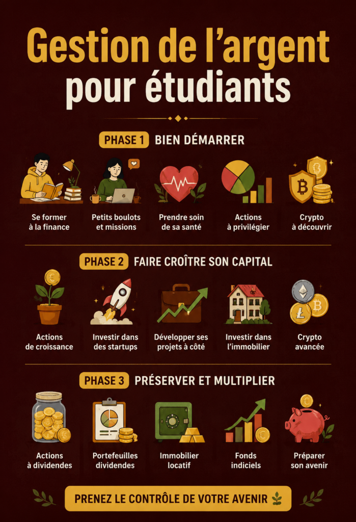 Une étudiante souriante examine son budget sur un ordinateur portable.