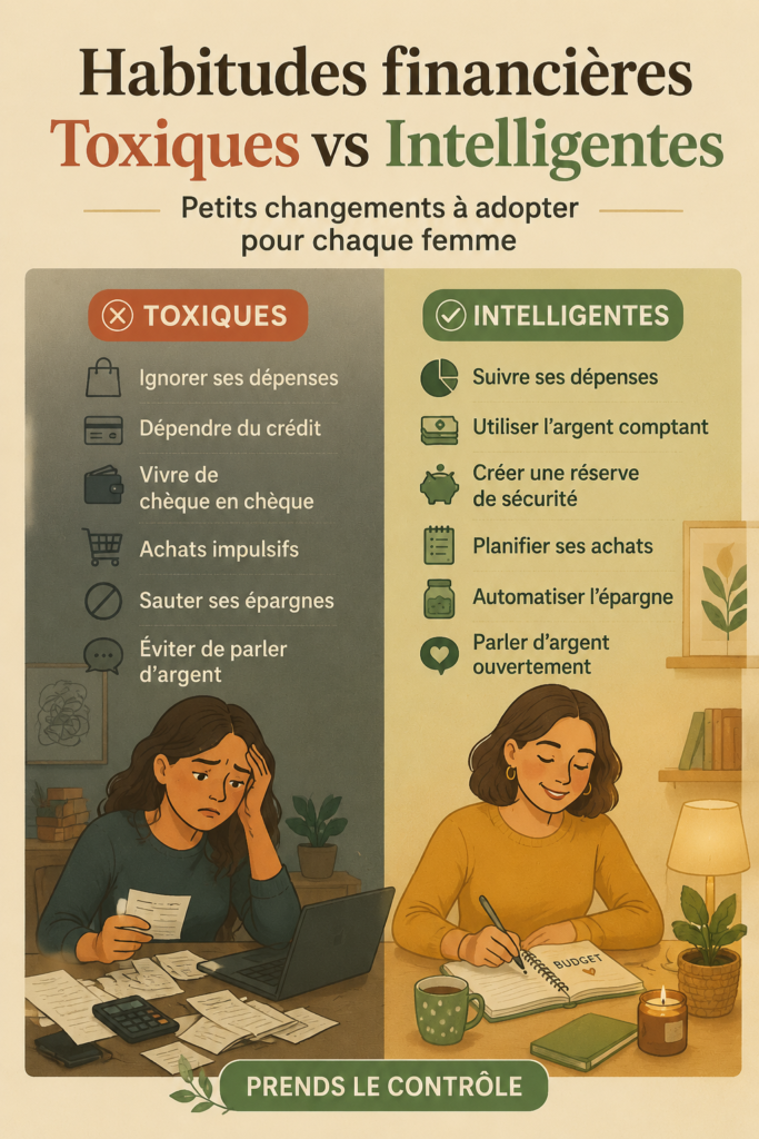 Femme souriante examinant ses finances devant un ordinateur, prenant des notes.