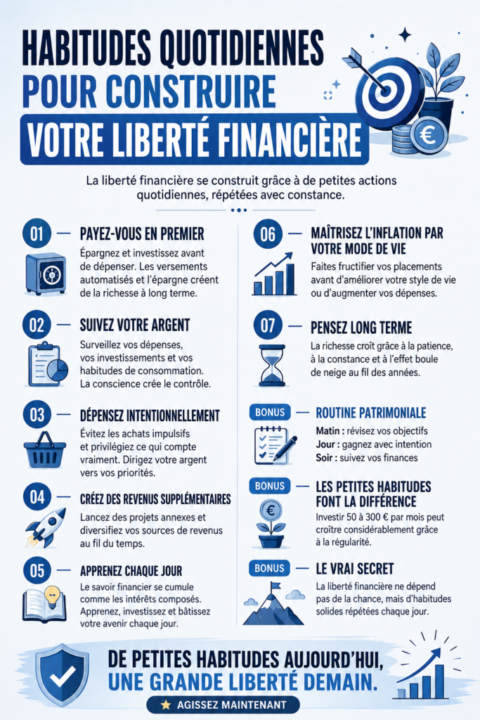 Image d'une femme souriante consultant ses finances, illustrant la liberté financière.