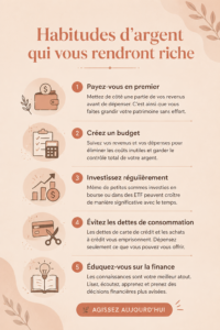 Une femme heureuse souriante, consultant son budget et ses économies pour atteindre ses objectifs financiers.