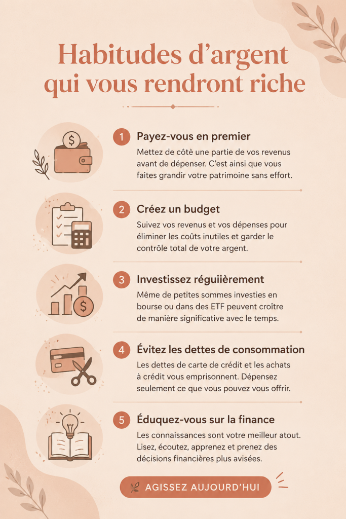 Une femme heureuse souriante, consultant son budget et ses économies pour atteindre ses objectifs financiers.