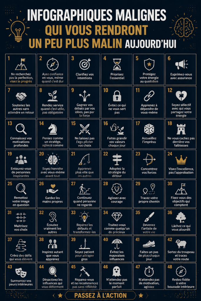 Une collection d'infographies engageantes sur un fond coloré, évoquant l'apprentissage et la curiosité.