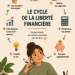 Femme heureuse planifiant ses finances pour la liberté financière.