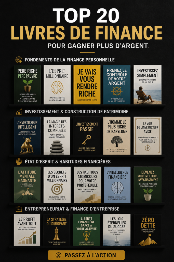 Couverture d'un livre sur la finance personnelle illustrant des concepts d'argent et d'épargne.