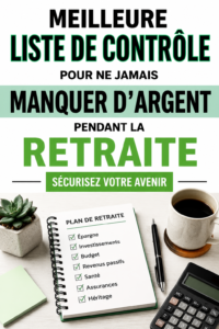 Illustration d'une checklist de retraite sur une table avec des accessoires financiers.
