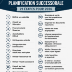Une femme examine une checklist de planification successorale pour l'année 2026 dans un cadre chaleureux et organisé.
