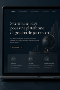 Illustration d'un site web pro sur la gestion de patrimoine avec des graphiques et des informations.