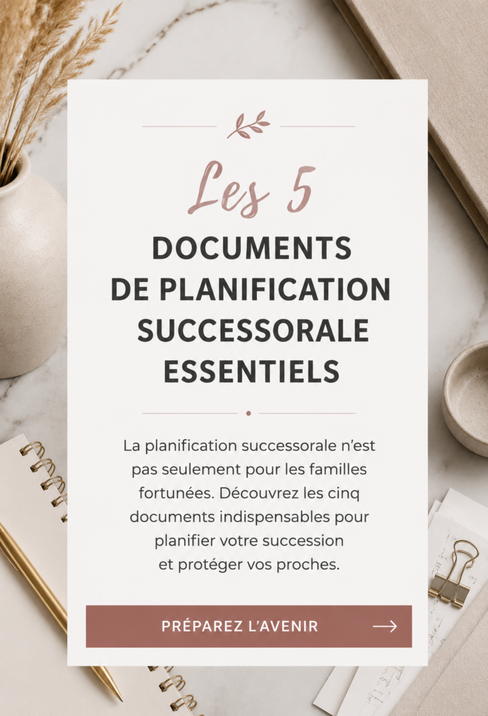 Femme consultant des documents de planification successorale pour assurer l'avenir de sa famille.