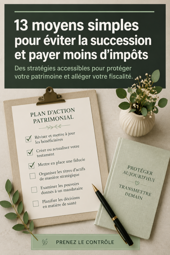 Femme réfléchissant à la planification de sa succession face à un bureau avec des documents légaux.