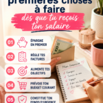 Femme réfléchissant à la gestion de son salaire avec un carnet et un stylo, symbole de la planification financière.