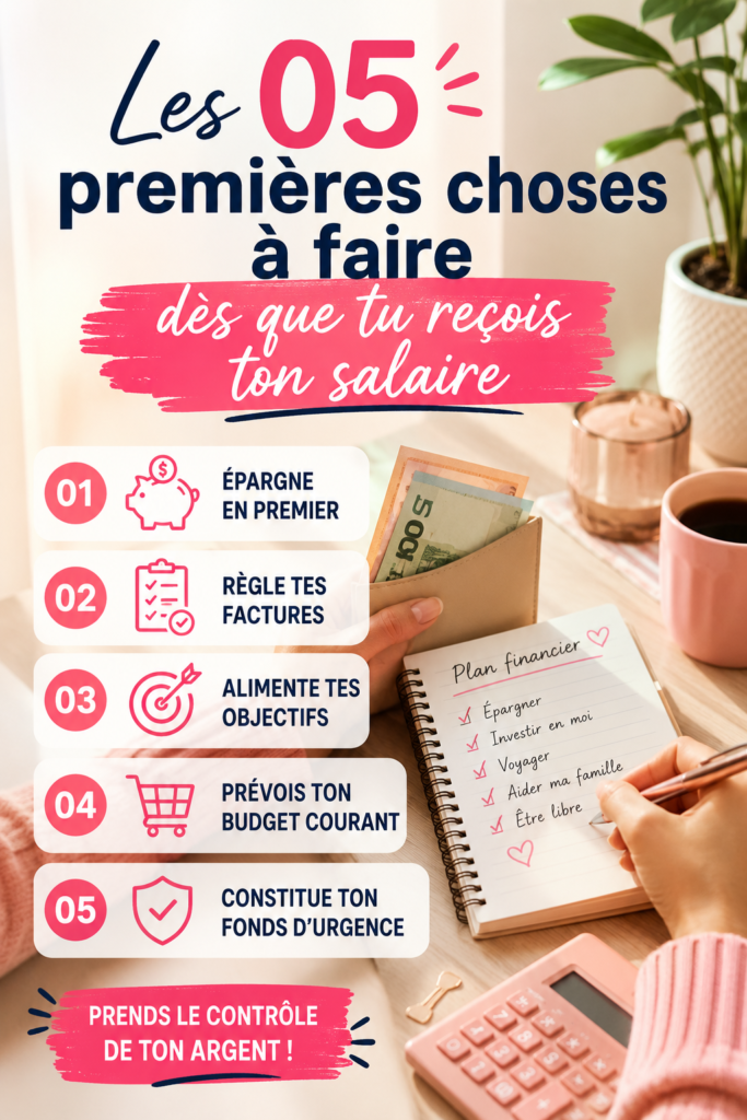Femme réfléchissant à la gestion de son salaire avec un carnet et un stylo, symbole de la planification financière.