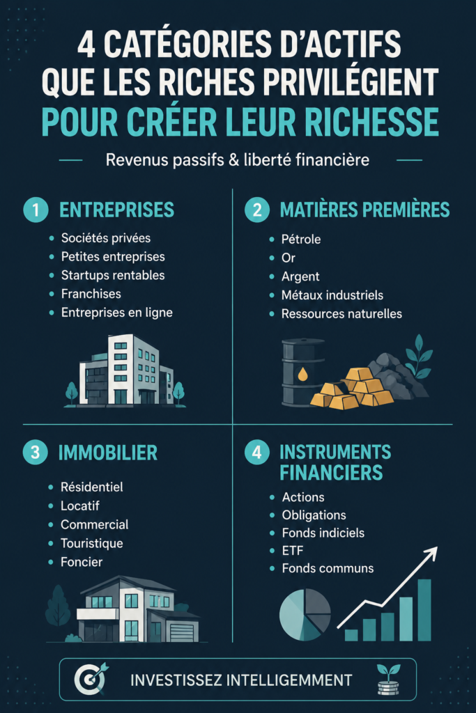 Graphique représentant différents types d'actifs à investir pour la richesse