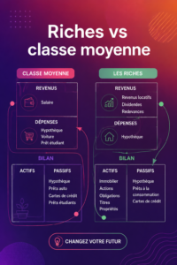 Une image illustrant les contrastes entre les styles de vie des riches et de la classe moyenne.