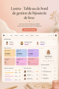 Tableau de bord esthétique pour gestion de bijouterie de luxe