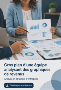 Équipe analysant des graphiques de revenus sur un ordinateur moderne pour optimiser leur stratégie de téléchargement.