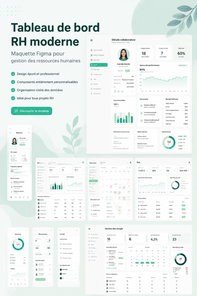 Capture d'écran du tableau de bord TeamHub pour la gestion des ressources humaines avec un design moderne.