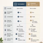 Image illustrant la planification successorale avec des documents de testament et de fiducie sur une table.