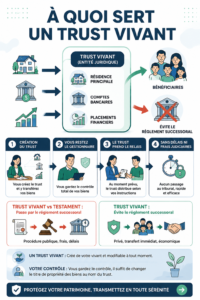 Illustration d'un trust vivant avec une famille en discussion