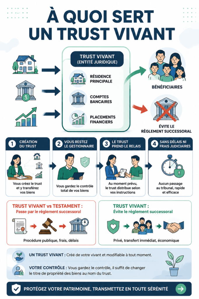 Illustration d'un trust vivant avec une famille en discussion