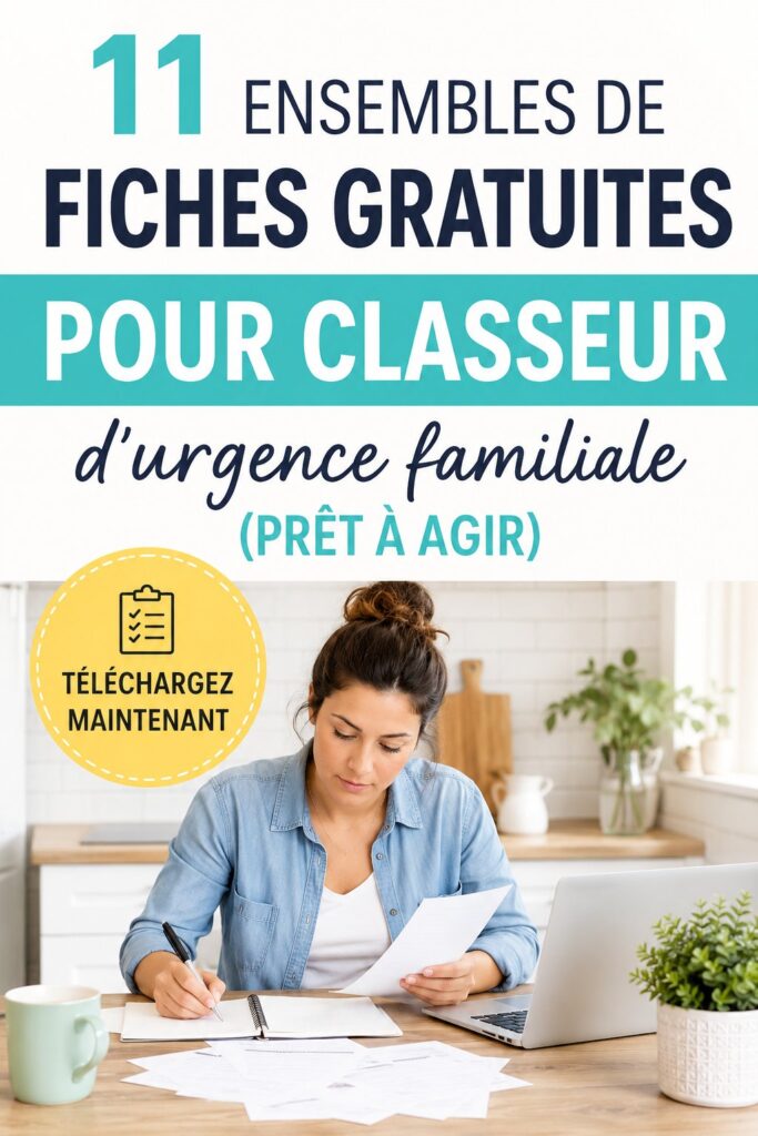 Une femme feuilletant un binder d'urgence rempli de documents importants pour sa famille.