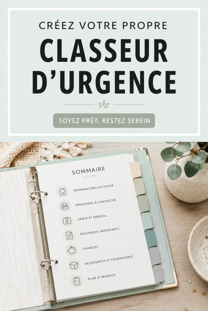Cahier d'urgence bien organisé pour la maison