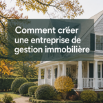 Femme d'affaires souriante consultant sur un ordinateur pour créer une entreprise de gestion immobilière.