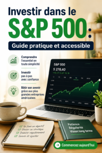 Femme souriante devant son ordinateur, découvrant des conseils pour investir dans le S&P 500.