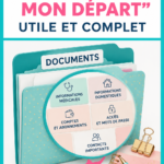 Une femme souriante examine une checklist de désencombrement dans son salon lumineux.