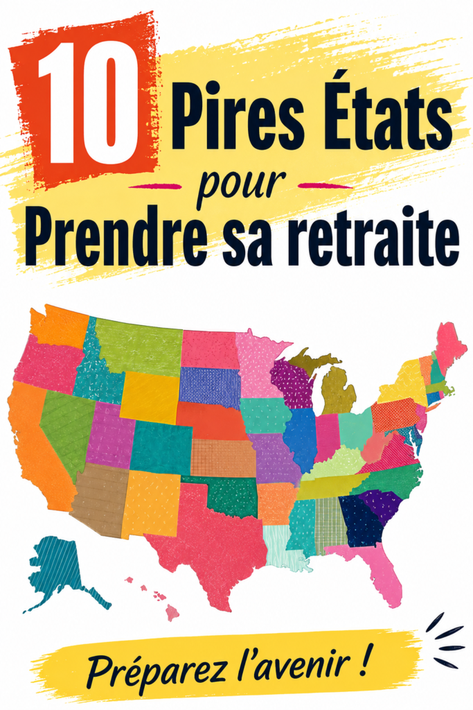 Carte des États à éviter pour une retraite sereine, mettant l'accent sur les endroits peu adaptés.