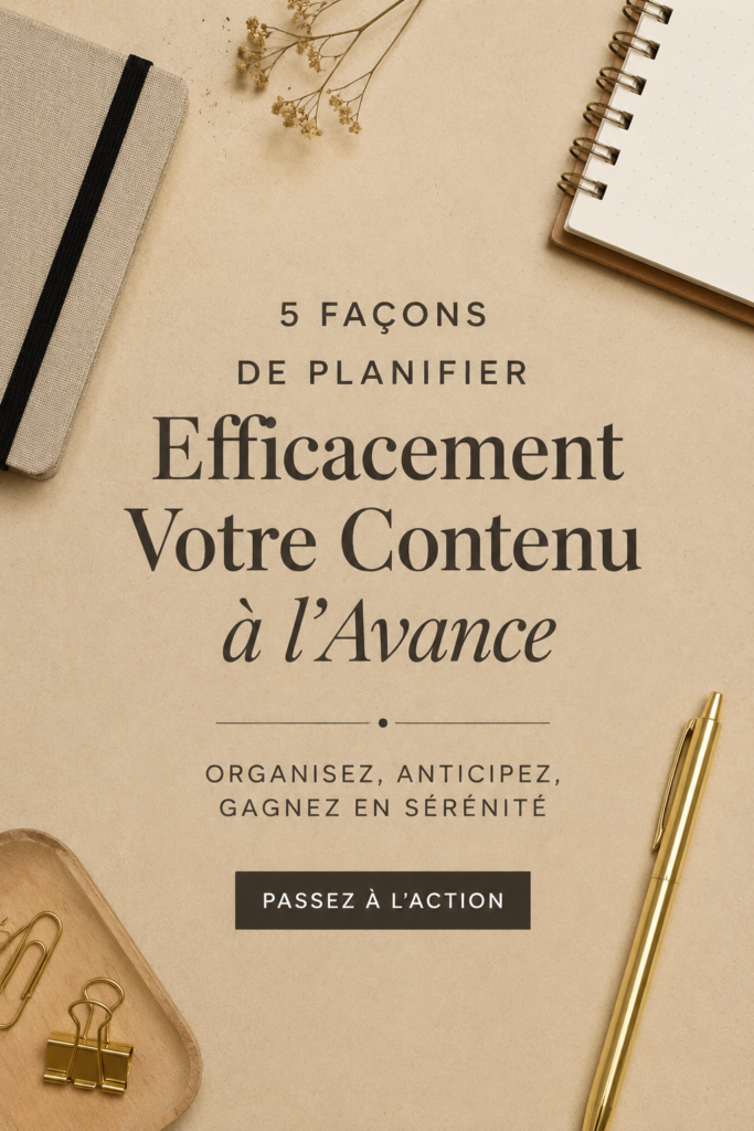 Femme en train de planifier son contenu sur un carnet avec un ordinateur à côté.