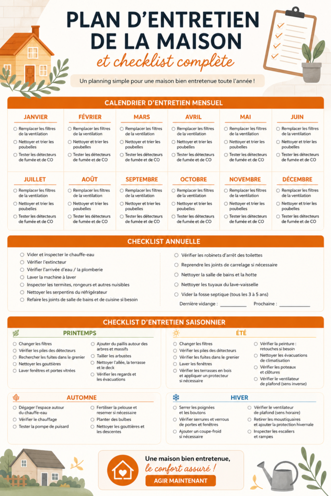 Une checklist d'entretien pour maintenir votre maison en parfait état.