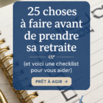 Une femme souriante planifiant sa retraite avec des documents devant elle.