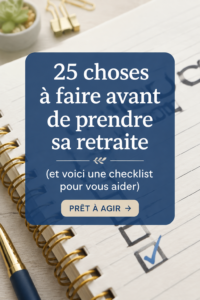 Une femme souriante planifiant sa retraite avec des documents devant elle.