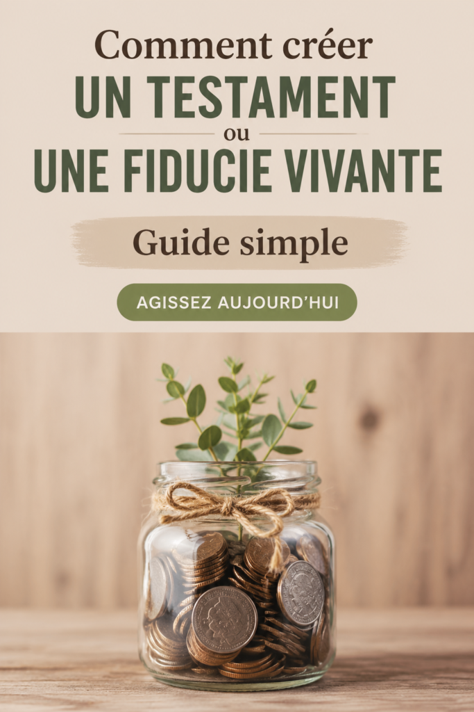 Une femme souriante écrivant son testament chez elle, entourée de documents officiels.