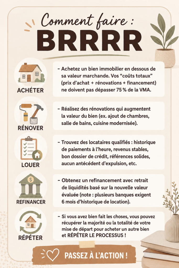 Femme souriante tenant des documents immobiliers, expliquant la méthode BRRRR.