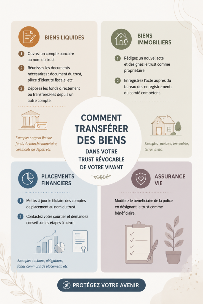 Un graphique illustrant le fonctionnement d'un trust vivant révocable pour la gestion de patrimoine.