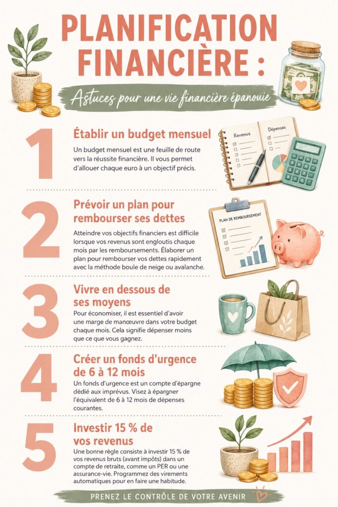 Une femme souriante examinant ses finances sur son ordinateur avec des tableaux clairs.