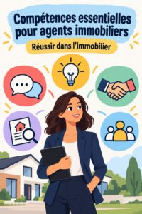 Image d'un agent immobilier interagissant avec des clients, illustrant les compétences essentielles dans le secteur.