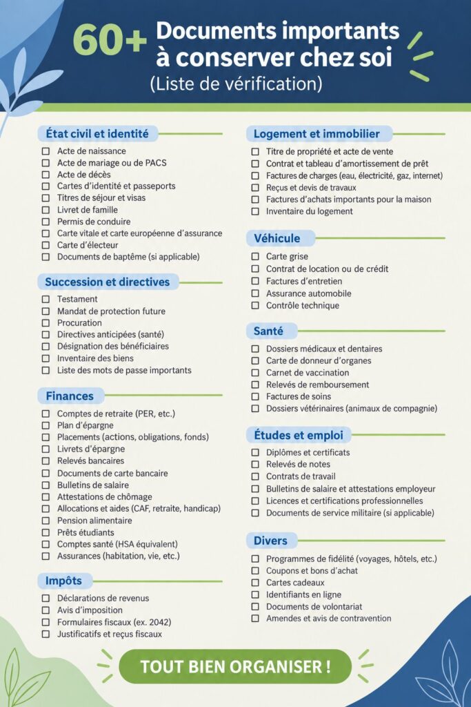 Peu de documents essentiels rangés sur un bureau avec un système d'organisation pratique.