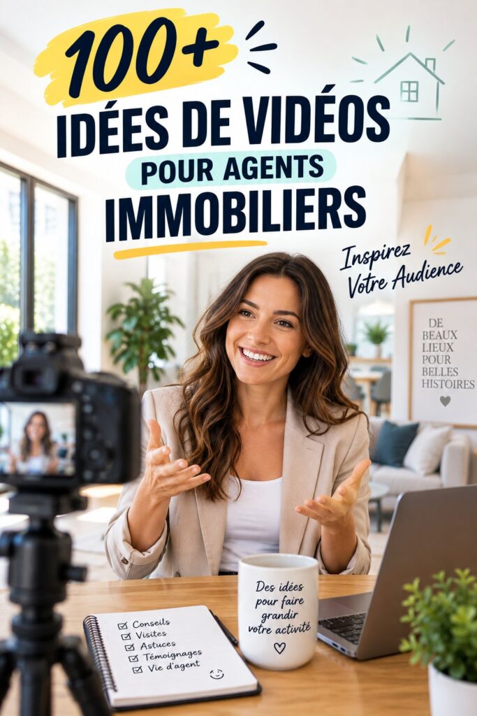 Une agent immobilier filme une vidéo devant une maison à vendre, utilisant des techniques modernes de marketing.
