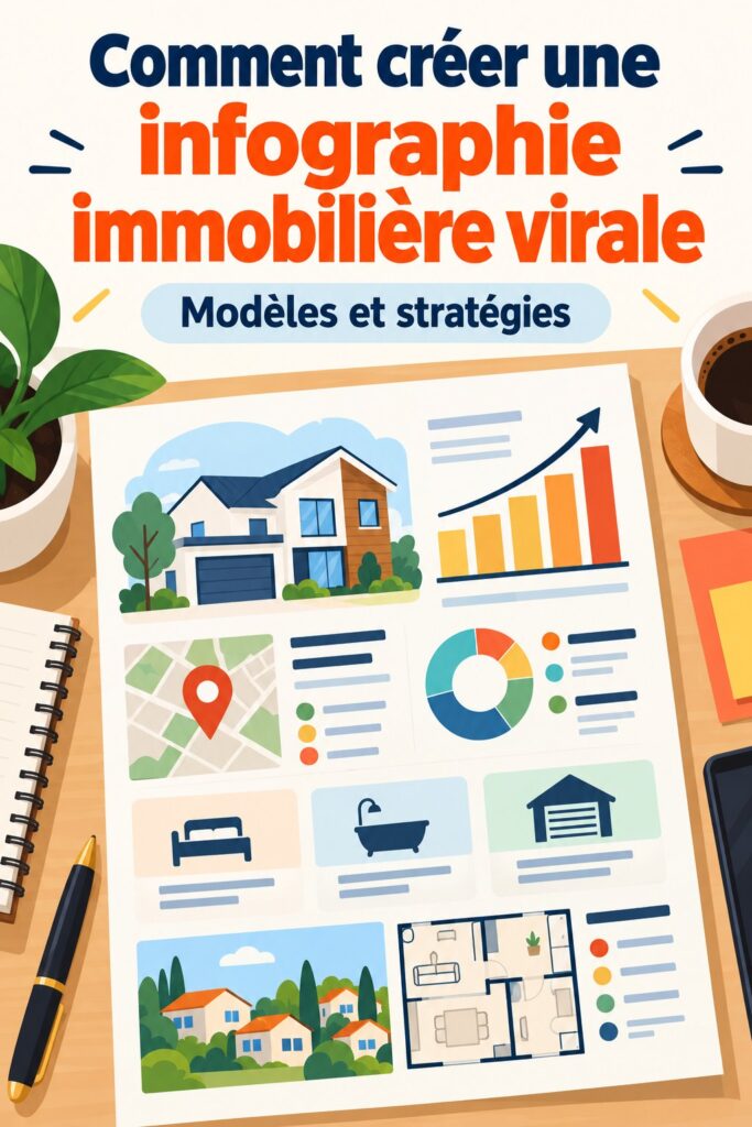 Infographie immobilière colorée illustrant des conseils d'investissement.