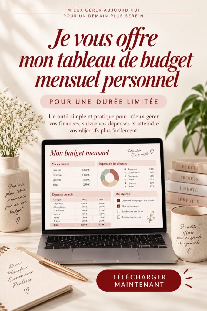 Modèle de budget mensuel sur un bureau avec des fournitures de bureau.