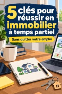 Agent immobilier à temps partiel en discussion avec des clients, représentant une carrière flexible et réussie.