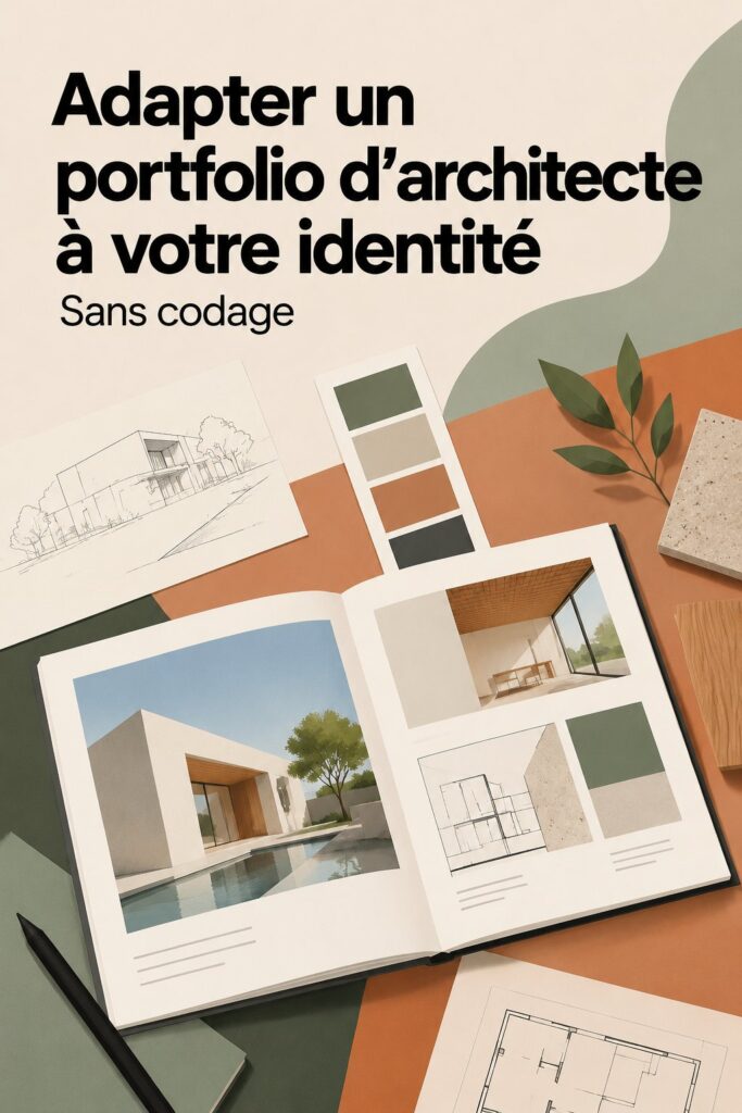 Un beau portfolio d'architecte ouvert montrant des designs uniques, illustrant l'identité personnelle.
